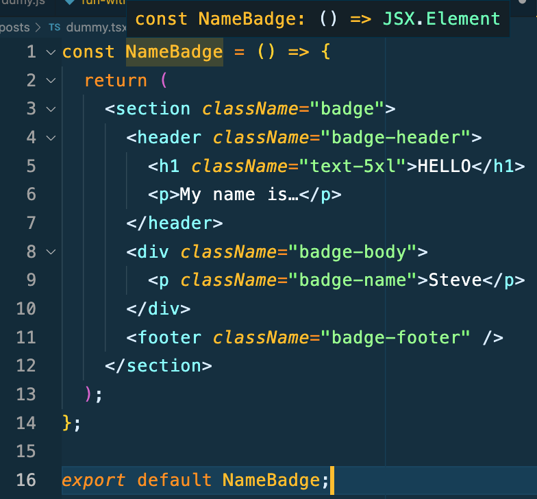TSX Component in VS Code